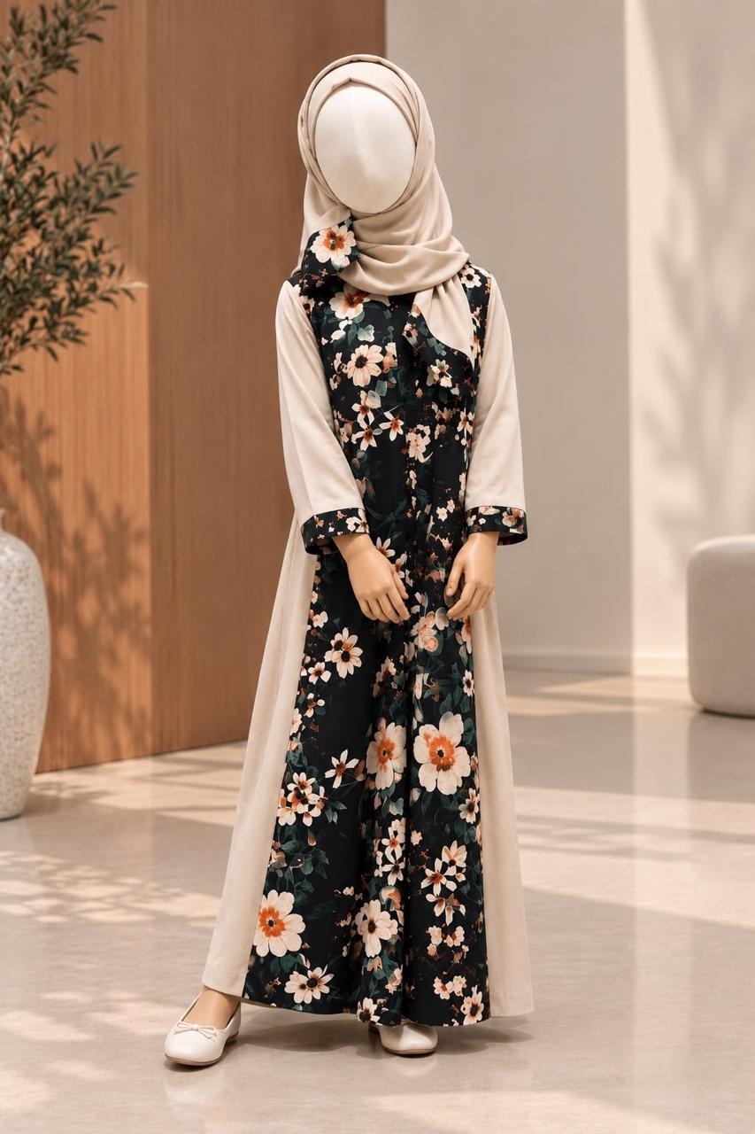 Girls' Cotton Prayer Gown «Layl 1» with Rose Print...